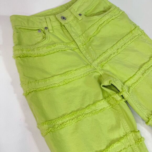 Ragged Lethal Jean Women 24 Green High-Rise Fringed  Wide-Leg Lime Neon festival - Picture 4 of 10